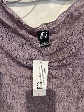 BDG Lilac Crochet Scoop Neck Long Sleeve Top